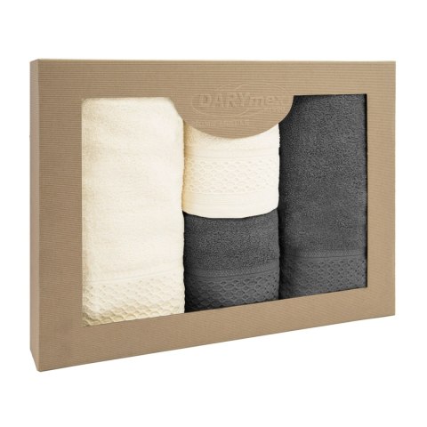 Ręcznik D Bawełna 100% Solano Ecru + Ciemny Popiel (P) 2x50x90+2x70x140 kpl. Ręcznik D Bawełna 100% Solano Ecru + Ciemny Popiel (P) 2x50x90+2x70x140 kpl.