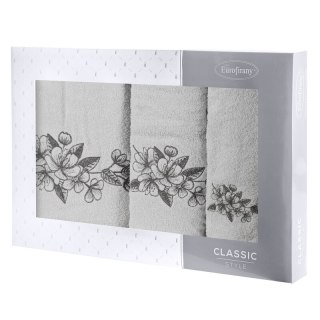 KOMPLET RĘCZNIKÓW 3 56 X 36 X 7 CM SREBRNY