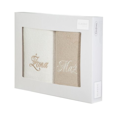KOMPLET RĘCZNIKÓW MĄŻ ŻONA 47 X 37 X 7 CM KREMOWY KOMPLET RĘCZNIKÓW MĄŻ ŻONA 47 X 37 X 7 CM KREMOWY