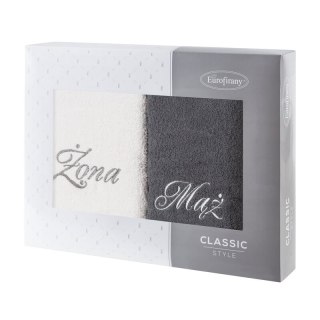 KOMPLET RĘCZNIKÓW MĄŻ ŻONA 47 X 37 X 7 CM SREBRNY