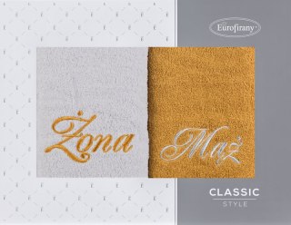 KOMPLET RĘCZNIKÓW MĄŻ ŻONA 47 X 37 X 7 CM SREBRNY