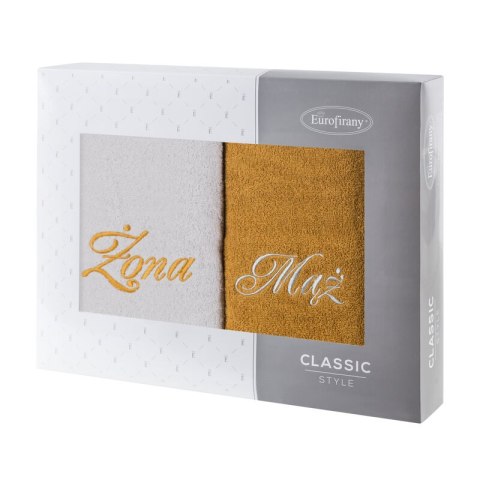 KOMPLET RĘCZNIKÓW MĄŻ ŻONA 47 X 37 X 7 CM SREBRNY