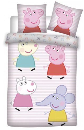 Pościel bawełna 100x135 + 40x60 Świnka Peppa szara
