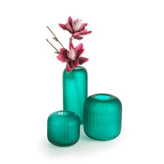 SZKLANY WAZON DEKORACYJNY CHIA (3) FI 17 X 16 CM TURKUSOWY